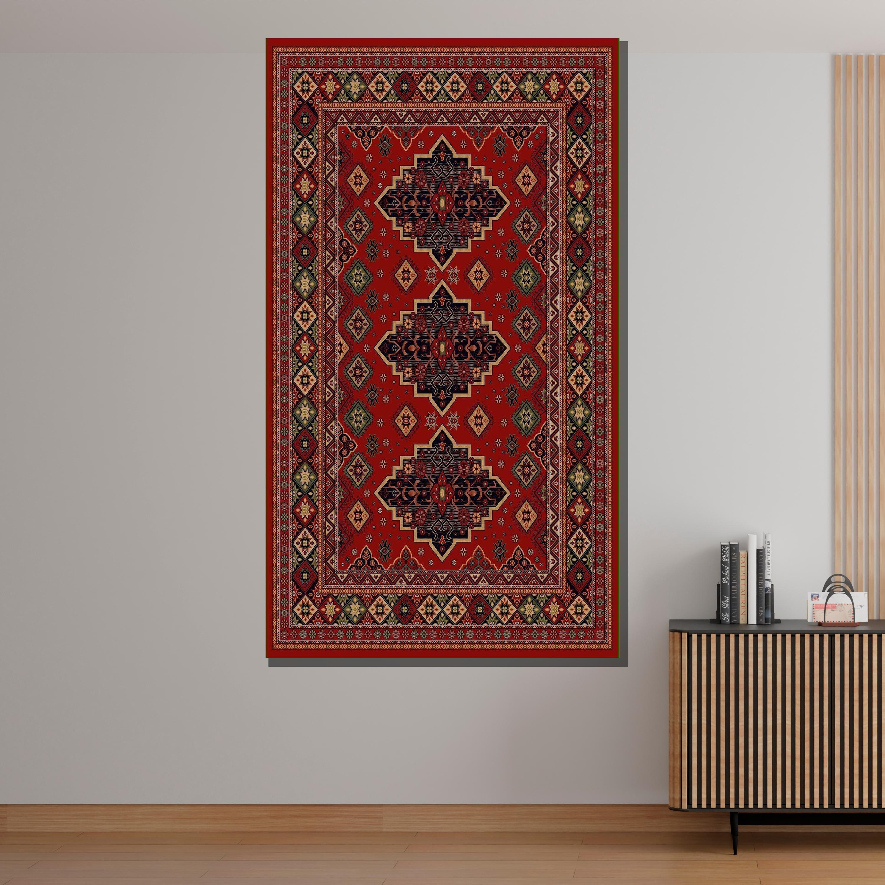 Traditional Persian Style Red Rug, Oriental Carpet Wall Art, Vintage ...
