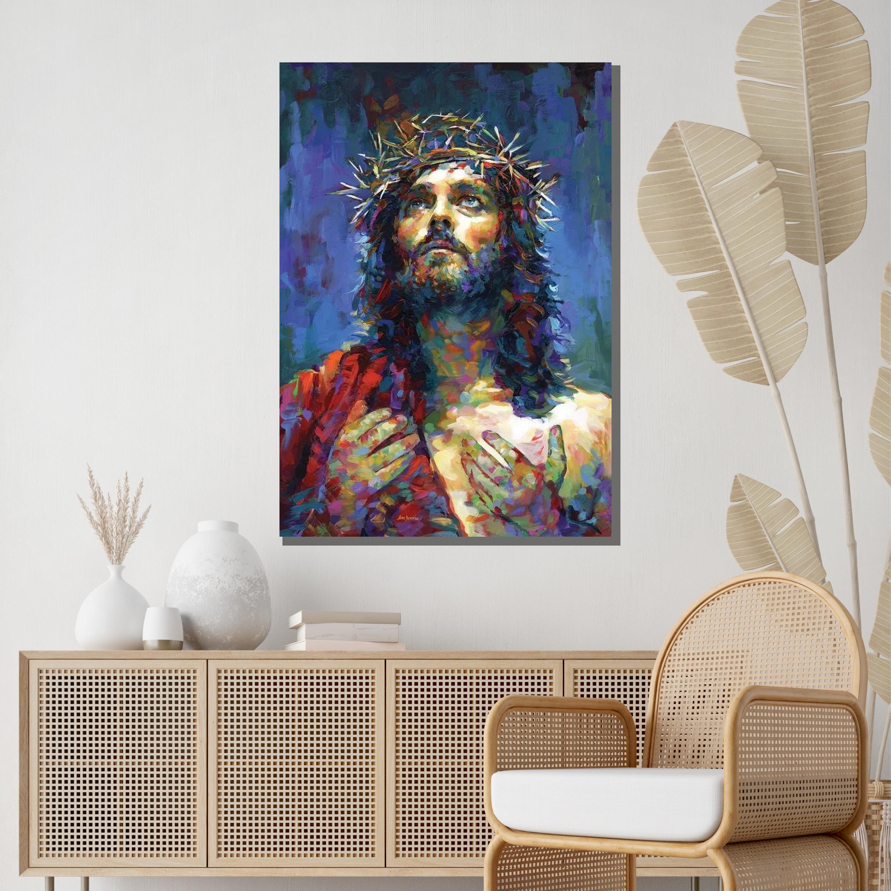 Jesus Christ Canvas Art, Crown of Thorns Painting, Religious Wall Decor ...