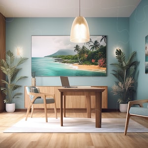 Virtual Home Office Background for presentations and work from home online zoom meetings inspired by modern soft blue interior design colors
