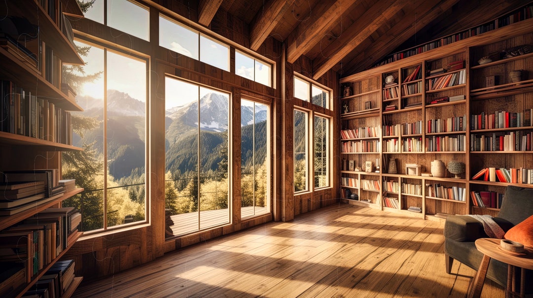 4K Scenic Zoom Virtual Background, Bookcase for Zoom, Backdrop Bookshelf Office, Background