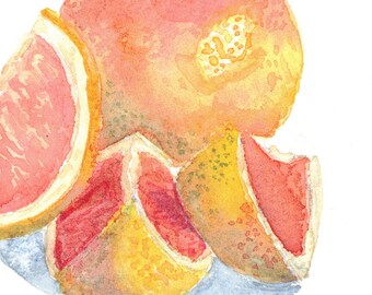 Ruby Red Grapefruit Watercolor Print