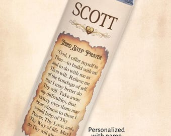 Personalisierter 3.Schritt Gebetsbecher mit Name | Benutzerdefinierte Nüchternheit Geschenk | Genesungsgebets Wasserflasche | Pate, 12-Schritt-Geburtstagsgeschenk