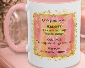 Taza personalizada con la Oración de la Serenidad y nombre / Regalo de recuperación AA NA / Taza de café de los 12 pasos / Regalo personalizado para la sobriedad / Taza de aliento espiritual