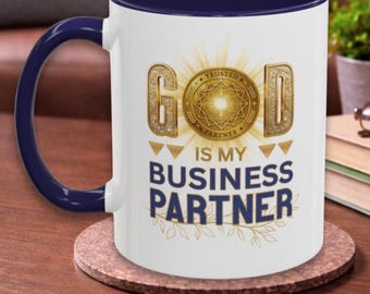 Taza personalizada "Dios es mi socio comercial" con nombre / Taza para emprendedores de 12 pasos y basados en la fe / Regalo para el lanzamiento de un negocio / Regalo cristiano