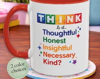 Taza personalizada con el acrónimo "THINK" de 12 pasos y nombre / Taza de recuperación personalizada / Regalo para recién llegados, ahijados, hitos o amigos sobrios / AA, NA