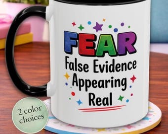 Taza personalizada con el acrónimo "MIEDO" de 12 pasos y nombre / Regalo para recién llegados, ahijados, amigos sobrios, cumpleaños de sobriedad / Falsa evidencia que parece real