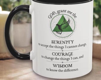 Taza personalizada con la Oración de la Serenidad y nombre / Regalo personalizado para personas que siguen el programa de los 12 pasos / Para padrinos, ahijados, personas que se inician en la sobriedad, amigos sobrios, regalo de cumpleaños por sobriedad