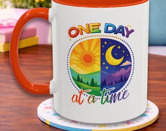 Taza personalizada "Un día a la vez" de 12 pasos / Taza de café de sobriedad ODAT / Regalo de cumpleaños para recién llegados, ahijados, amigos sobrios /