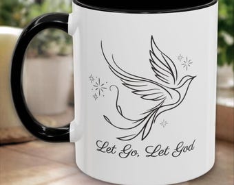 Taza personalizada "Suelta, deja que Dios te ayude" / Taza con cita personalizada de recuperación de 12 pasos / Para recién llegados, ahijados, amigos sobrios, cumpleaños / Taza de café con temática religiosa