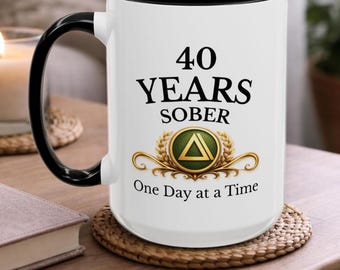 Taza personalizada de cumpleaños para celebrar los 40 años de sobriedad / Taza conmemorativa de los 12 pasos con nombre y fecha de sobriedad / Aniversario de AA