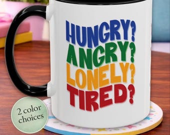 Taza personalizada "HALT" de 12 pasos con nombre / Recién llegado, padrino, ahijado, amigo sobrio, regalo de cumpleaños para la sobriedad / Hambriento, enojado, solo, cansado