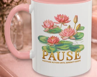 Taza personalizada "PAUSE" con nombre / Taza de café personalizada de los 12 pasos / Taza con el lema de AA / Regalo de cumpleaños para ahijados, recién llegados, amigos sobrios