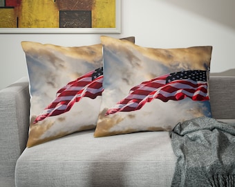 USA Flag On Pole Standard Pillow Sham