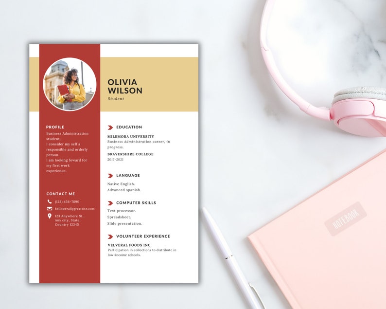 Student Resume Template, Editable Resume Design, Professional Student ...