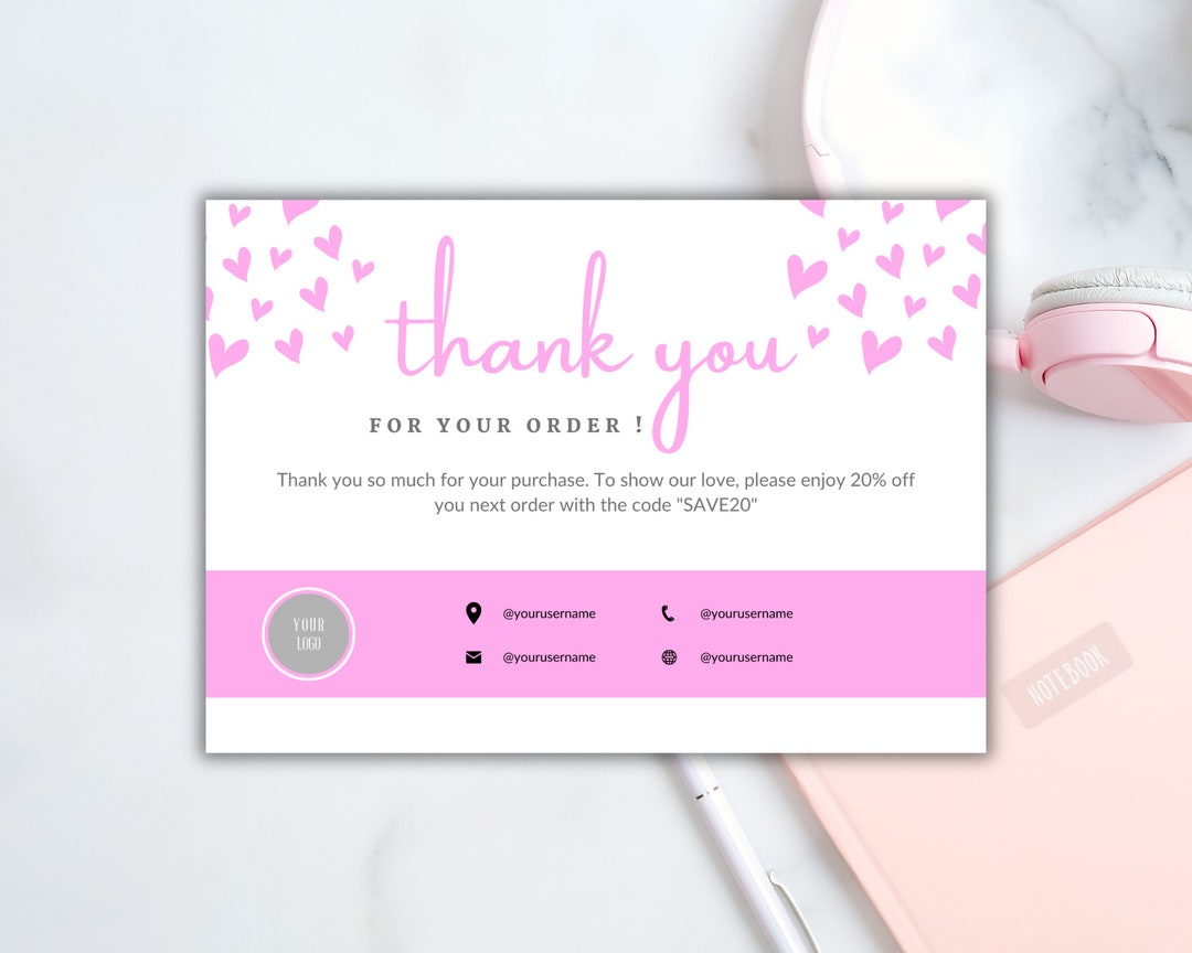 Pink Small Business Thank You Card, Editable Thank You Card Insert ...