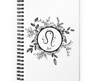 Diario proiettile Leone bianco / simbolo del segno zodiacale, quaderno con rilegatura a spirale, griglia a punti, disegno floreale zodiaco, regalo per scrittori