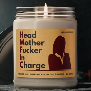 Head Mother F***er In Charge Candle | Funny Boss Gift for New Supervisor, Wife, CEO, Coworker, Girlfriend | Bold Office Decor for Leaders