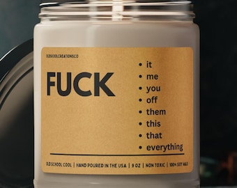 Vela divertida con la frase "F*ck Candle" para adultos: lista de palabras sarcásticas y atrevidas, regalo de broma con palabrotas, humor con palabras malsonantes, vela picante para aliviar el estrés.