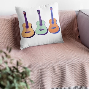 Guitar Pillow, Music Decor, Acoustic Guitar Cushion, Musician Gift, Home Decor Pillow, Music Lover Gift