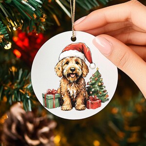 Goldendoodle Christmas Ornament - Cute Santa Hat Pup & Presents | Perfect Holiday Gift for Dog Lovers, Goldendoodle Owners, Festive Decor