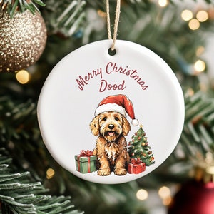 Merry Christmas Dood Goldendoodle Ornament - Cute Santa Hat Pup & Presents | Perfect Holiday Decor for Dog Lovers - Doodle Families