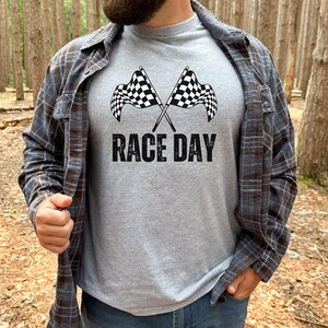 Race Day Unisex T-Shirt - Distressed Checkered Flag Design - Perfect Gift for Racing, NASCAR & Monster Truck Fans - Moms, Dads, Grandparents