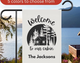 Personalized Welcome Garden Flag – Rustic Cabin & Lake House Yard Sign, Custom Outdoor Decor for Porch, Campsite, or Vacation Home