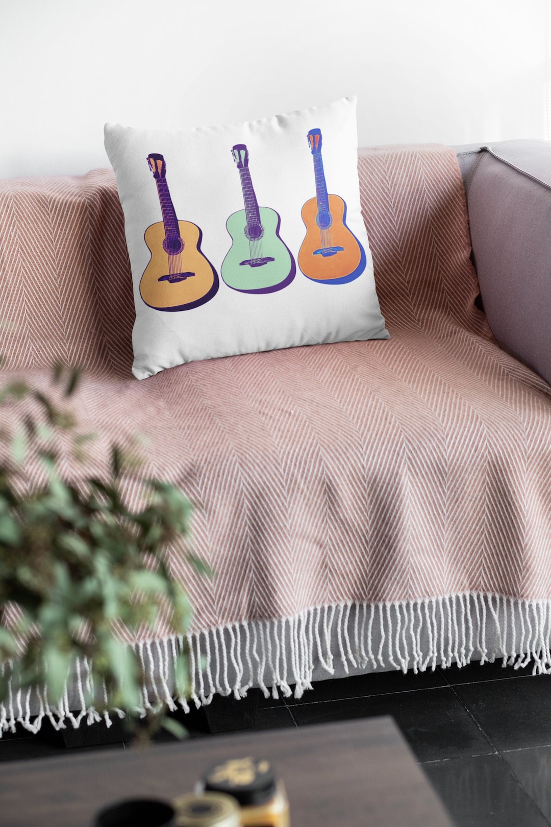 Almohada de guitarra, decoración musical, cojín de guitarra