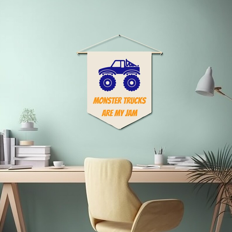 Monster Trucks are my jam boys room pennant, poster, banner.