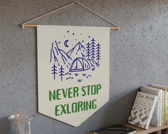 Never Stop Exploring Pennant – Adventure Kids Room Flag, Boys Bedroom Wall Decor, Explorer Nursery Banner