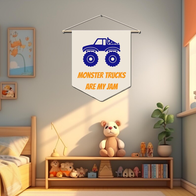 Monster Trucks are my jam boys room pennant, poster, banner.