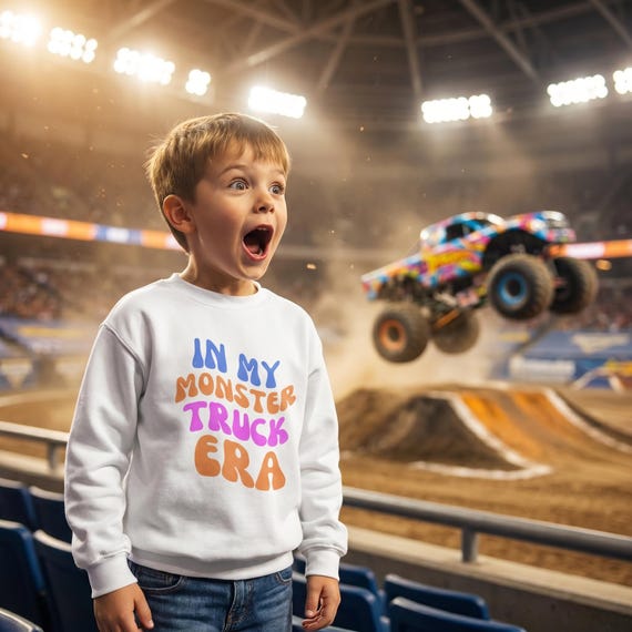 In My Monster Truck Era Youth Shirt, Monster Jam Birthday Tee for Kids, Boy Toddler Sweatshirt, Race Day Party Outfit, Boy Mom Gift