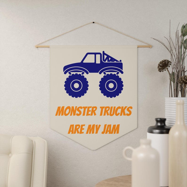 Monster Trucks are my jam boys room pennant, poster, banner.
