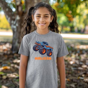 Personalized Monster Truck birthday party shirt for boys and girls.