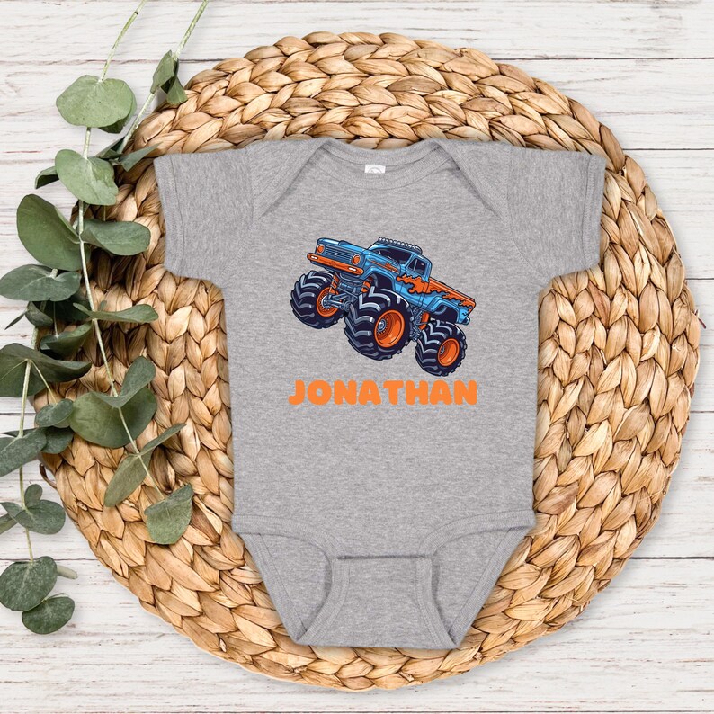 Personalized Monster Truck birthday party shirt for boys and girls.