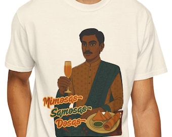 Custom Desi South Asian Indian novelty funny quirky shirt t-shirt t-shirts Mimosa Samosa Dosa lover gift for him bf dad husband brunch lover