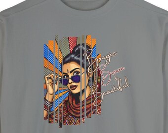 Customize Unisex Garment-Dyed Sweatshirt Brown Bougie Beautiful positive affirmation sweatshirt Desi Indian South Asian apparel gifts Diwali