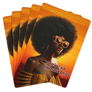 Personnalisez les cartes à jouer de poker Une belle femme afro-américaine, des cadeaux afro-américains pour une soeur, une nouveauté pour le mois de l'histoire des Noirs, des cadeaux amusants pour une soirée jeux