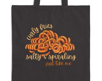 Personalizza! Amante delle patatine fritte ricce, patatine fritte, patate, regalo per chef, hostess, borsa, borsa per commissioni per lei e lui, 100% cotone, doppio lato