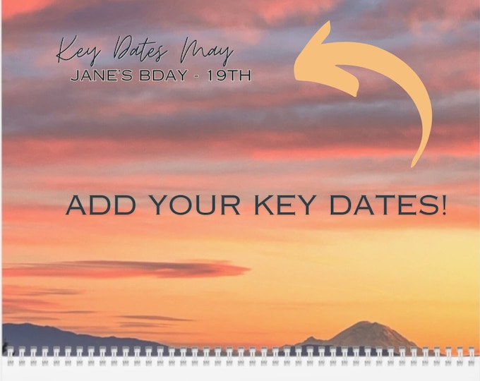 Customization! 2024 Wall Calendar, Personalized Key Dates! Mountains, Artistic Landscape, Nature Lover Gifts; Hiking, Pacific Northwest