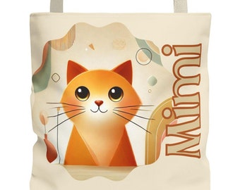 Bolsa de compras/livros personalizada com nome, estilo laranja, para amantes de gatos e bichinhos de estimação. Ideal para viagens e passeios. Presente divertido e versátil para ela.