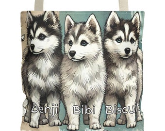 Customize name Husky Siberian Husky dog lovers puppy mama pets animal lover gifts gift tote bag errands book library grocery tote for her