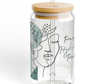 Custom Sipper Glass Tumbler, 16oz, Bamboo Lid & Straw, Inspirational Positive Vibes Gifts