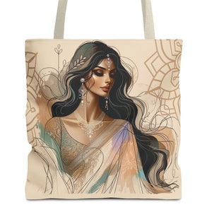 Personalized! Neutral Indian Design - Bollywood chic, modern tote for her, Desi, South Asian gifts, Mehndi Sangeet, tote, bag errands