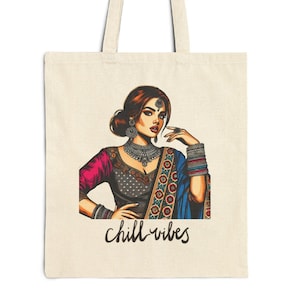 Customize 100% Cotton Canvas Tote errand bag Desi South Asian Indian Diwali Holi gifts Chill Good vibes positive affirmation Bollywood gifts