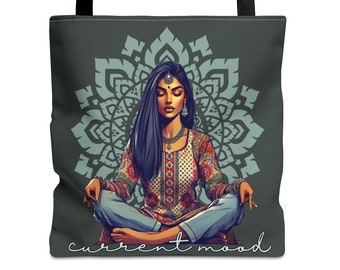Custom Indian Desi South Asian Yoga Meditation Calm Current mood peace carry on tote errand bag Diwali Holi Christmas gifts for her novelty