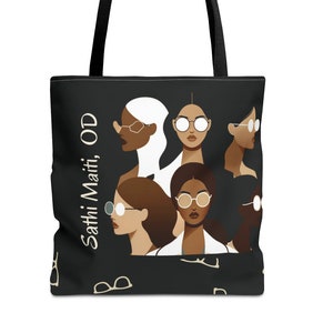Personalized Optometrist Tote Bag, Glasses Art Doctor Gift, Chic Black Work Bag for Medical Professionals