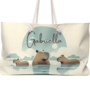 Personalized! Capybara weekender bag, cute capybara, capybara lover, nature lover, aesthetic natural tote, trendy tote, valentines