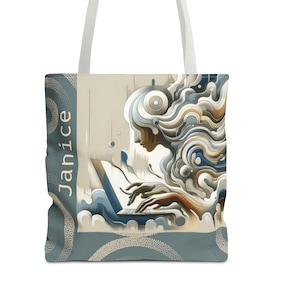 Bolso de mano personalizado con diseño de arte en IA, diseño abstracto de portátil para mujer con nombre personalizado, regalos STEMINIST