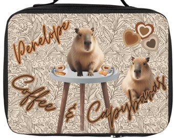 Customized! Lunch bag, capybara lover, cafe, coffee, latte lover, beige, lunch, insulated bag, tote, errands, work, office, school